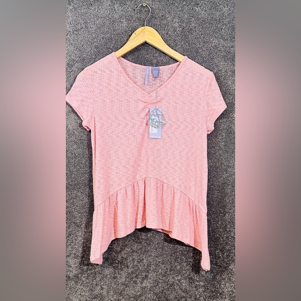 Girls XL Good Luck Girl Pink Peplum Tee | Soft Knit Cottagecor